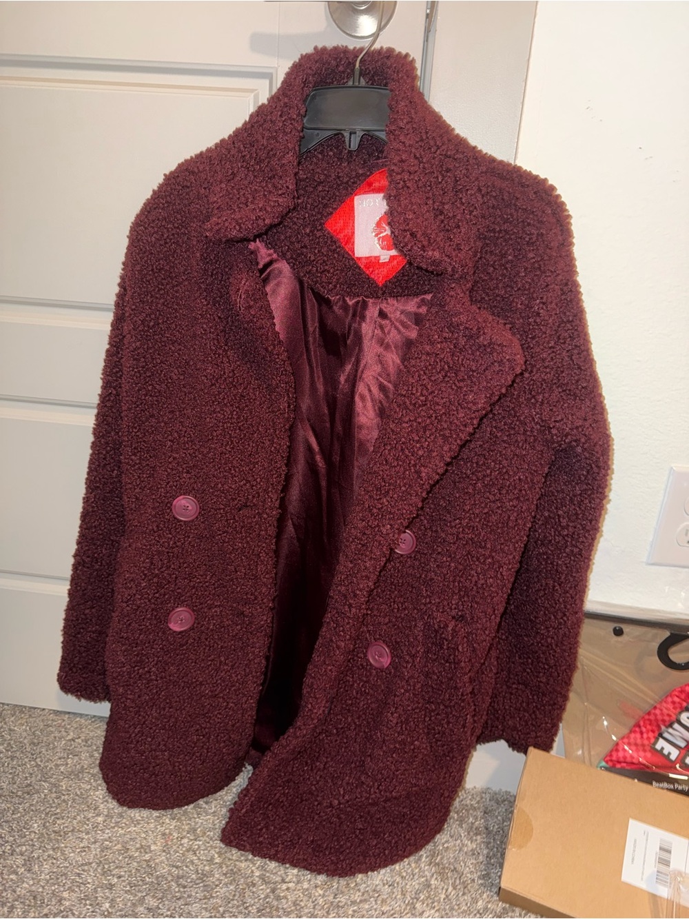Hot Kiss Women's Burgundy Teddy Jacket